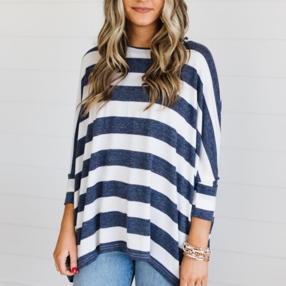 La Miel Tops - 🌠NEW Striped Dolman Top La Miel Navy & White